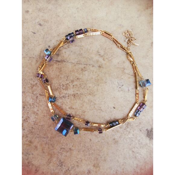 Vintage RLM Robert Lee Morris Gold Tone Crystal Necklace Signed 35–38” - Picture 5 of 11